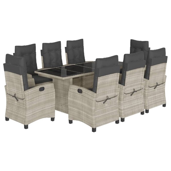 vidaXL Ensemble à manger de jardin et coussins 9 Pièces gris clair rotin
