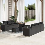 Ensemble de Canapés de Jardin 10 Pièces avec Coussins Noir Poly Rattan Acacia