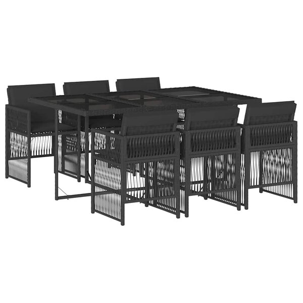 vidaXL Ensemble à manger de jardin coussins 7Pièces Noir Résine tressée