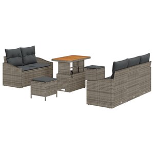 vidaXL Ensemble de Sofa de Jardin de 8 Pièces avec Coussins Gris Poly Rattan Acacia