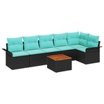 vidaXL Ensemble de canapé de jardin 7 Pièces Noir et turquoise polyrotin