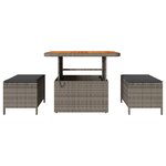 Ensemble de salle à manger de jardin 3 pièces avec coussins gris en poly rotin et acacia