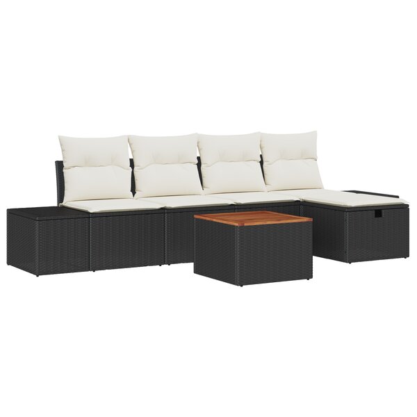 vidaXL Ensemble de canapé de jardin 6 pièces avec coussins en rotin synthétique noir