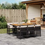 vidaXL Ensemble à manger de jardin coussins 7Pièces Noir Résine tressée