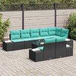 vidaXL Ensemble de canapé de jardin Noir et turquoise Poly rotin