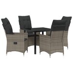 vidaXL Ensemble de salle à manger de jardin 5 pièces avec coussins gris en poly rattan