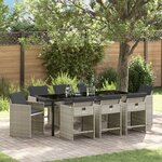 Ensemble de salle à manger jardin de 9 pièces avec coussins Gris clair Poly Rattan