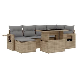 vidaXL Salon de jardin avec coussins 7 Pièces beige résine tressée