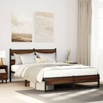 vidaXL Cadre de lit en métal sans matelas chêne marron 135x190 cm