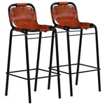 vidaXL Ensemble de bar 3 Pièces Bois massif recyclé et cuir de chèvre
