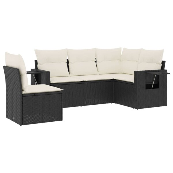 vidaXL Salon de jardin 5 Pièces avec coussins noir résine tressée