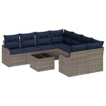 vidaXL Ensemble de canapé de jardin avec coussin 9 Pièces Gris polyrotin