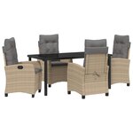 vidaXL Ensemble de Salle à Manger de Jardin 5 Pièces avec Coussins Beige Poly Rotin