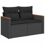 Ensemble de canapé de jardin 8 pièces avec coussins Noir Poly Rattan Acacia