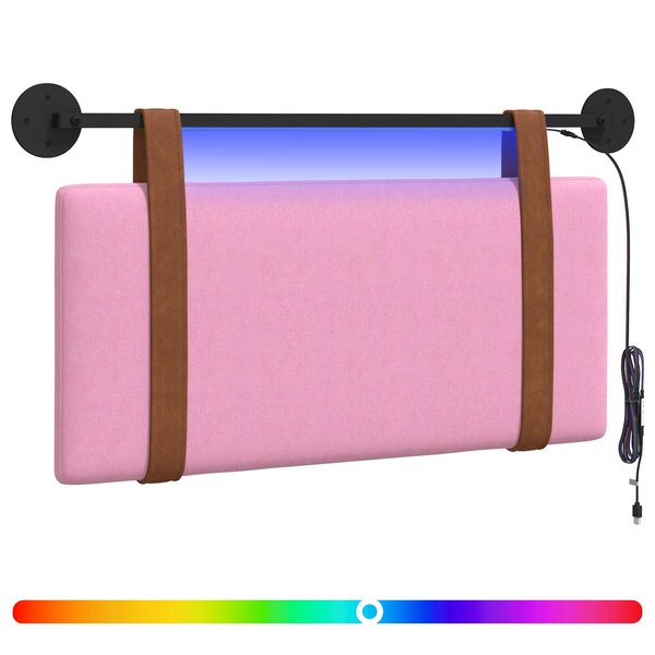 vidaXL Tête de lit suspendue Avec lumière LED Rose PU antique