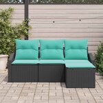 vidaXL Ensemble de Canapés avec coussin 4 Pièces Noir polyrotin