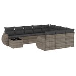 vidaXL Salon de jardin 11 Pièces avec coussins gris résine tressée