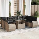 vidaXL Salon de jardin avec coussins 10 Pièces gris résine tressée
