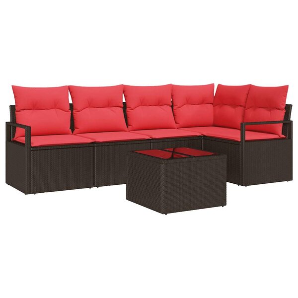 vidaXL Ensemble de canapé de jardin avec coussin 6 Pièces Marron et rouge