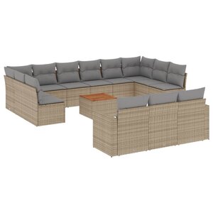 vidaXL Salon de jardin avec coussins 14 Pièces beige résine tressée