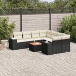 vidaXL Salon de jardin 9 Pièces avec coussins noir résine tressée