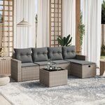 vidaXL Salon de jardin 6 Pièces avec coussins gris résine tressée