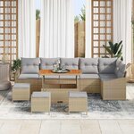 Ensemble de canapés de jardin 10 pièces avec coussins Beige Poly Rotin Acacia
