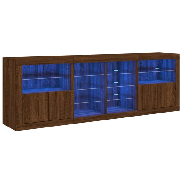 vidaXL Buffet avec lumières LED chêne marron 202x37x67 cm