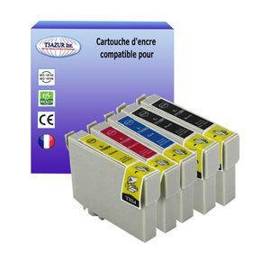 5 Cartouches Compatibles pour Epson Stylus SX218 SX400 SX405 SX410 SX415 SX510W SX515W SX600FW SX610FW remplace Epson T0711/2/3/4- T3AZUR