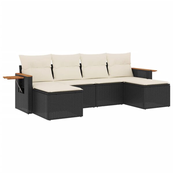 vidaXL Salon de jardin 6 Pièces avec coussins noir résine tressée