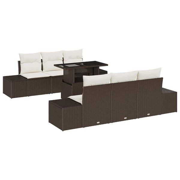 vidaXL Ensemble de canapé de jardin avec coussin 7 Pièces Marron et crème