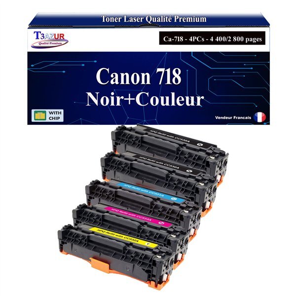 T3AZUR -Lot de 5 Toners compatibles avec Canon 718  pour Canon MF729CX  MF8300  MF8330  MF8330CDN (Noir+Couleur)