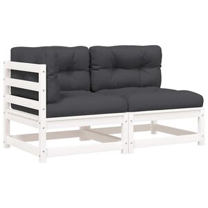 vidaXL Canapé de jardin et coussins 2 places blanc bois de pin massif