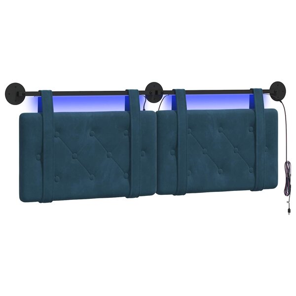 vidaXL Tête de lit suspendue Avec lumière LED Bleu Velours