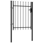 vidaXL Portillon simple porte avec dessus à pointe Acier 1x1 2 m Noir