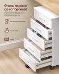 Caisson de bureau à roulettes meuble de rangement 40 x 42 x 65 7 cm support pour imprimante avec 5 tiroirs rails coulissants pour bureau télétravail blanc 12_0004809