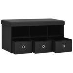 Banc banquette de rangement pliable noir 76 x 38 x 38 cm fau x lin 02_0010904