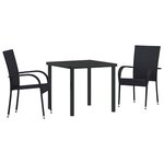 vidaXL Ensemble de salle à manger pour jardin 3 Pièces Noir Poly rotin