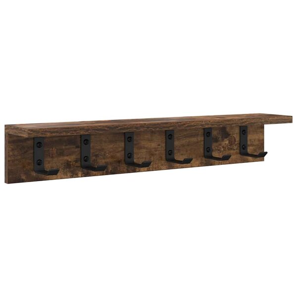vidaXL Porte-manteau mural avec étagère Chêne fumé 60 x 10.5 x 10.5 cm