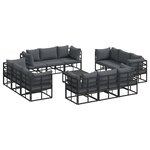 vidaXL Ensemble de canapé de jardin avec coussin 13 Pièces Noir Aluminium