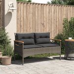 vidaXL Banc de jardin avec coussins 116x62 5x74 cm gris résine tressée