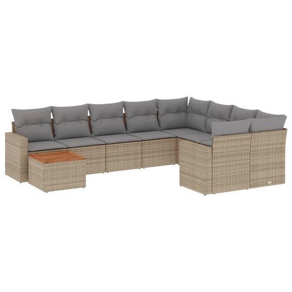 vidaXL Salon de jardin et coussins 10 Pièces mélange beige résine tressée