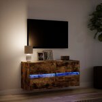 vidaXL Meuble TV mural avec lumières LED chêne fumé 100x31x45 cm