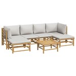 Salon de jardin meuble d'extérieur ensemble de mobilier 7 pièces avec coussins gris clair bambou 02_0017191