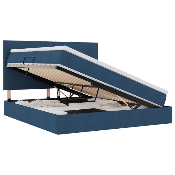 vidaXL Lit avec rangement et matelas Bleu 180 x 200 cm tissu
