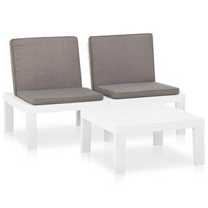 Salon de jardin meuble d'extérieur ensemble de mobilier 2 pièces avec coussins plastique blanc 02_0015899