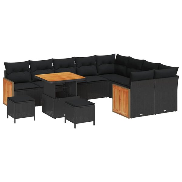 vidaXL Ensemble de canapé de jardin 12 Pièces Noir 80 x 80 x 71 cm