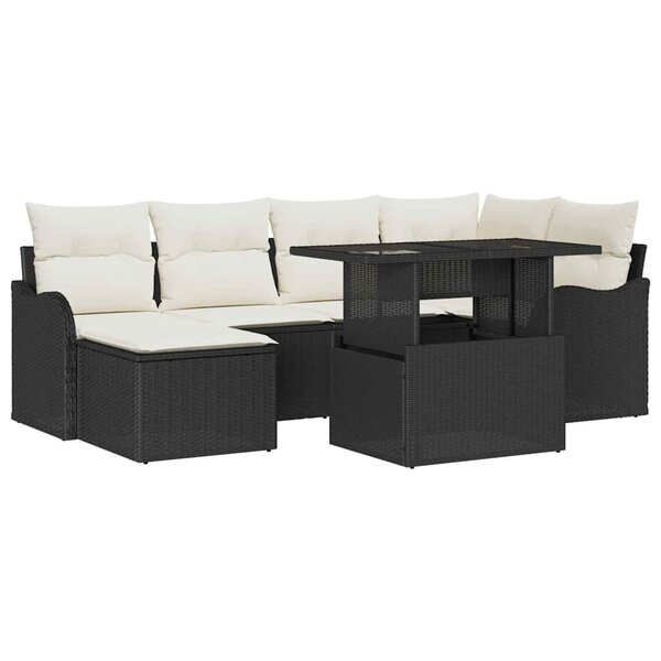 vidaXL Ensemble de Canapés de Jardin 7 Pièces en Rattan Synthétique Noir
