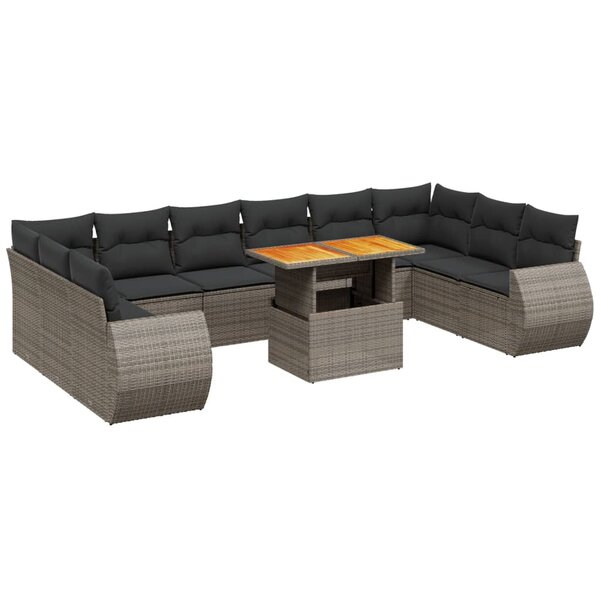 vidaXL Salon de jardin 11 Pièces avec coussins gris résine tressée