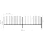 vidaXL Clôture de jardin à dessus en lance Acier (1 5-1 75)x6 8 m Noir